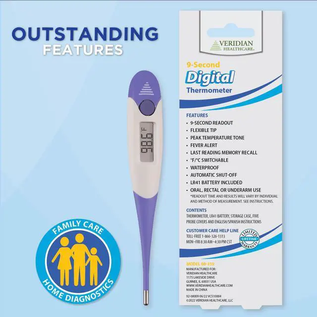 Alt view image 3 of 7 - Thermometer | 9-Second Readout | F C Temperature Modes| Flexible Tip | Hygienic Water-Resistant Easy Cleaning | Storage Case + Instructions Included
