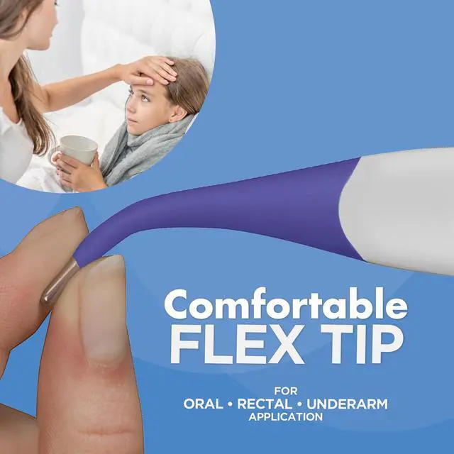 Alt view image 5 of 7 - Thermometer | 9-Second Readout | F C Temperature Modes| Flexible Tip | Hygienic Water-Resistant Easy Cleaning | Storage Case + Instructions Included