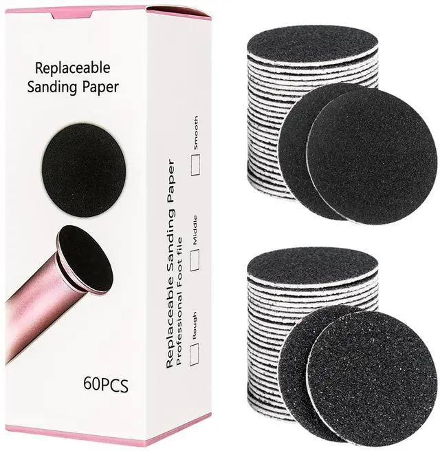 Main image of 60 PCS Replaceable Sandpaper Discs - 80 & 100 Grit Pad Refills for Electric Foot File Callus Remover - Dead Skin and Calluses Removal