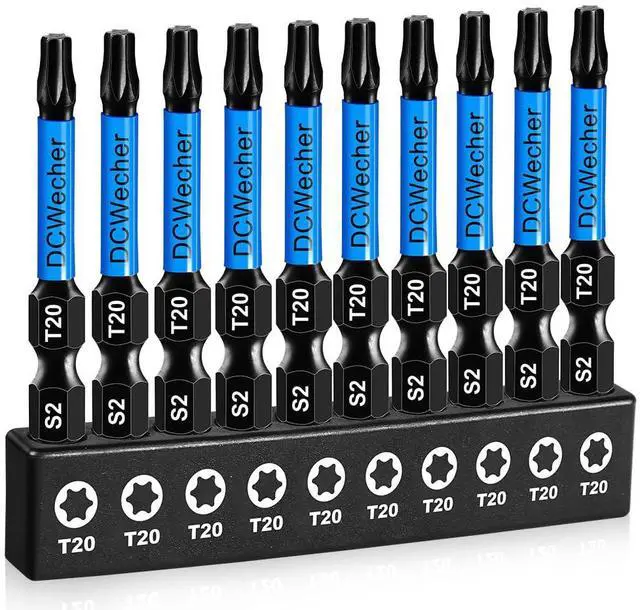 Main image of 10-Pack T20 Torx Bit 2 Inch, Professional-Grade T 20 Torx Screwdriver Bits for Impact Driver, Magnetic Star Design, S2 Alloy Steel with 1/4'' Hex Shank & CNC - Machined Tips