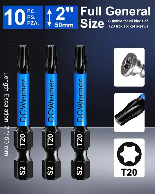 Alt view image 5 of 7 - 10-Pack T20 Torx Bit 2 Inch, Professional-Grade T 20 Torx Screwdriver Bits for Impact Driver, Magnetic Star Design, S2 Alloy Steel with 1/4'' Hex Shank & CNC - Machined Tips