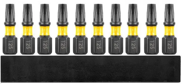 Main image of T25 Torx Screwdriver Bit Set, 10 Pieces, 1 Inch Long, 1/4 Inch Hex Shank