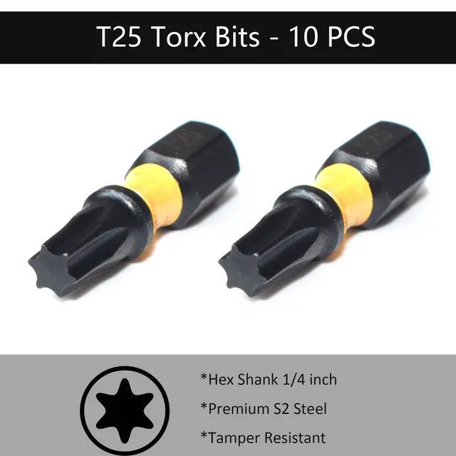 Alt view image 2 of 7 - T25 Torx Screwdriver Bit Set, 10 Pieces, 1 Inch Long, 1/4 Inch Hex Shank