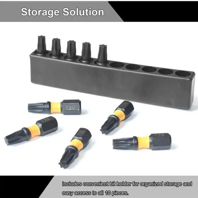 Alt view image 5 of 7 - T25 Torx Screwdriver Bit Set, 10 Pieces, 1 Inch Long, 1/4 Inch Hex Shank