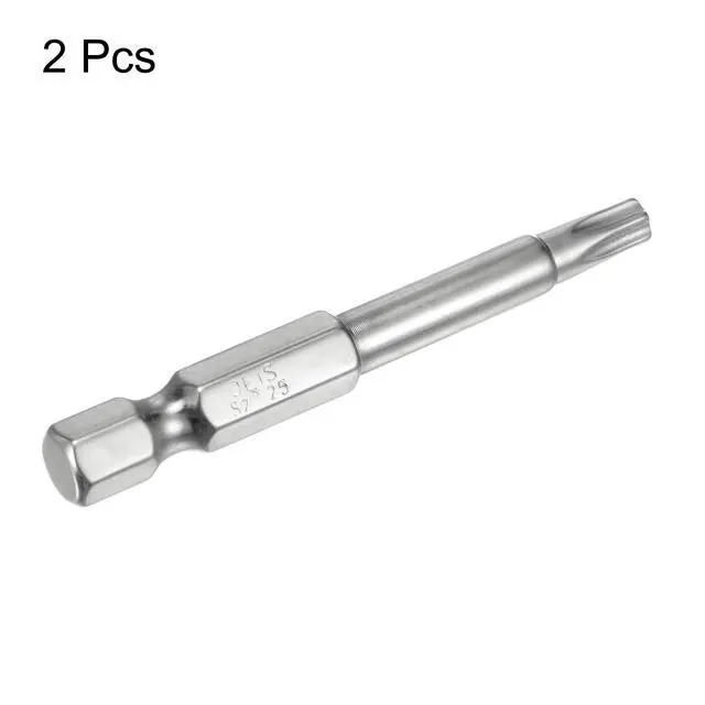 Alt view image 3 of 6 - 2pcs T25 Security Torx Bit 1/4" Hex Shank 2" Long S2 Steel Magnetic Tamper Resistant Star Bits Screwdriver Torx Head with Hole for Driver Drill Bits Remove Fastening Screws