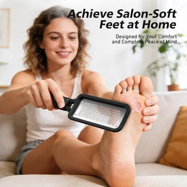 Alt view image 2 of 7 - Professional Foot File & Callus Remover - Stainless Steel Foot Rasp & Metal Feet Scrubber, Pedicure Tool for Hard Skin & Dead Skin Removal, Cracked Heel Repair for Baby Soft Feet (Black)
