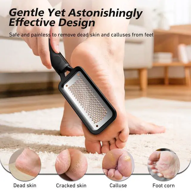 Alt view image 3 of 7 - Professional Foot File & Callus Remover - Stainless Steel Foot Rasp & Metal Feet Scrubber, Pedicure Tool for Hard Skin & Dead Skin Removal, Cracked Heel Repair for Baby Soft Feet (Black)