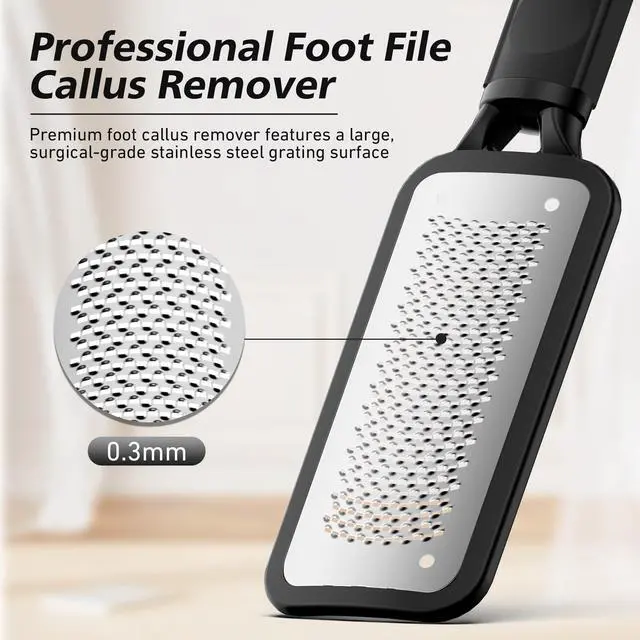 Alt view image 4 of 7 - Professional Foot File & Callus Remover - Stainless Steel Foot Rasp & Metal Feet Scrubber, Pedicure Tool for Hard Skin & Dead Skin Removal, Cracked Heel Repair for Baby Soft Feet (Black)