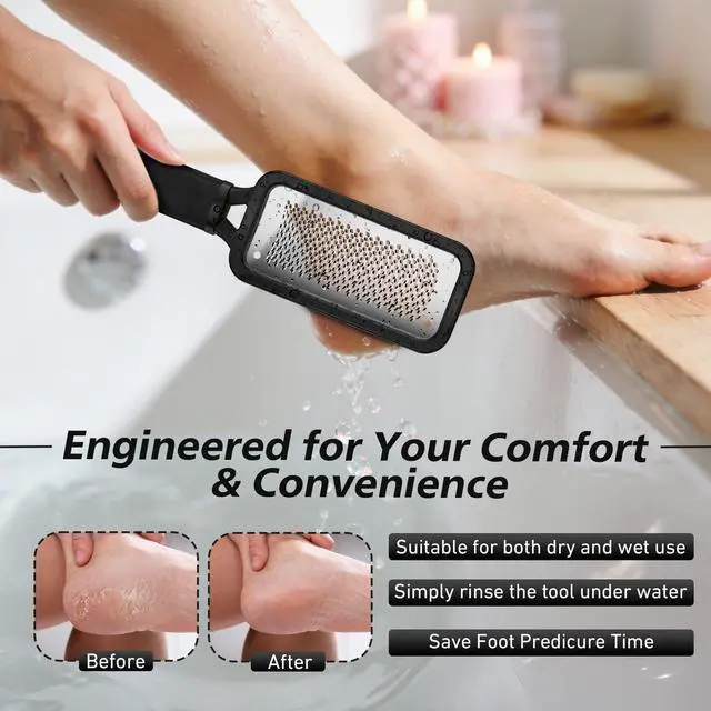 Alt view image 6 of 7 - Professional Foot File & Callus Remover - Stainless Steel Foot Rasp & Metal Feet Scrubber, Pedicure Tool for Hard Skin & Dead Skin Removal, Cracked Heel Repair for Baby Soft Feet (Black)