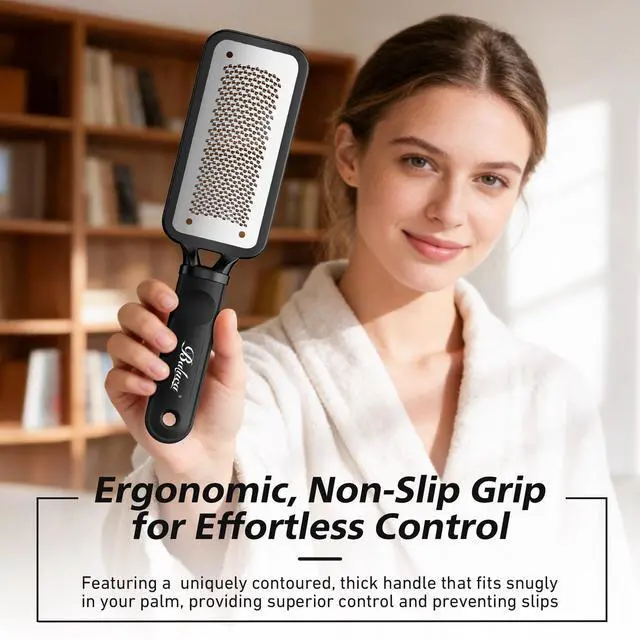 Alt view image 5 of 7 - Professional Foot File & Callus Remover - Stainless Steel Foot Rasp & Metal Feet Scrubber, Pedicure Tool for Hard Skin & Dead Skin Removal, Cracked Heel Repair for Baby Soft Feet (Black)