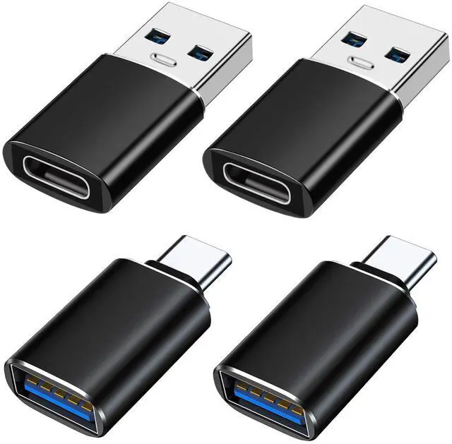 Main image of USB to USB C Adapter 4 Pack, USB C Female to USB 3.0 Male Adapter x2, USB A 3.0 Female to Type C Male Adaptor x2, Compatible with MacBook, iPhone 17/16/15, Samsung Galaxy, Smartphone,Tablet,Laptop