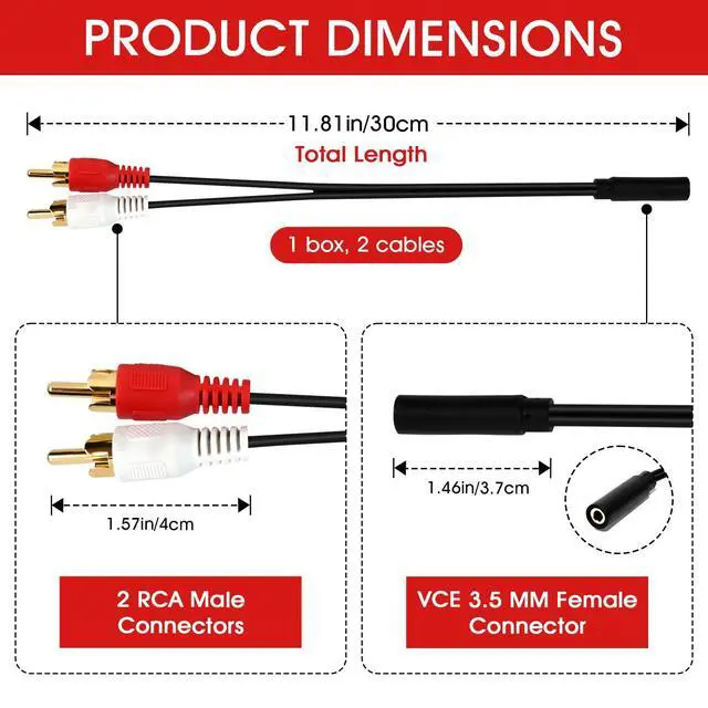 Alt view image 2 of 7 - RCA Y Adapter 2-Pack, 1 Male to 2 Female, Gold-Plated