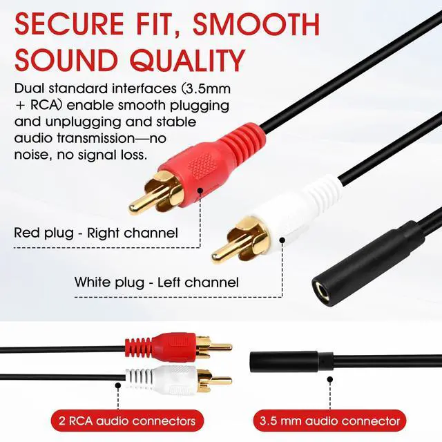 Alt view image 5 of 7 - RCA Y Adapter 2-Pack, 1 Male to 2 Female, Gold-Plated