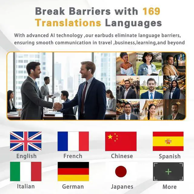 Alt view image 5 of 6 - AI Language Translation Earbuds,Real-Time Translator for 169 Languages & Accents, HD Sound, Long Battery Life, Ideal for Travel and Business, Beige