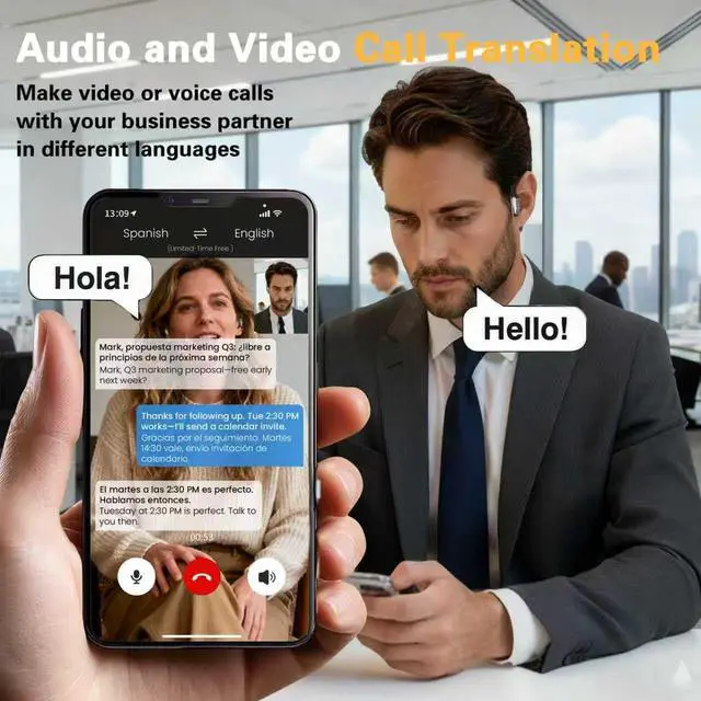 Alt view image 6 of 6 - AI Language Translation Earbuds,Real-Time Translator for 169 Languages & Accents, HD Sound, Long Battery Life, Ideal for Travel and Business, Beige