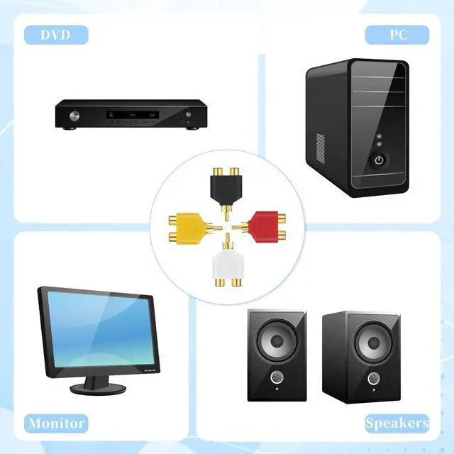 Alt view image 7 of 7 - 4Pcs RCA Y Splitter Plug Adapter RCA 1 Male to 2 Female Audio Speaker 2 Female to 1 Male Y Adapter Splitter Cable for Audio Video Av Tv Cable Convert