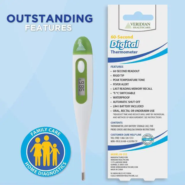 Alt view image 3 of 7 - 60-Second Readout | Fever Alert + Memory Recall| Clinical Rigid Tip | Hygienic Water-Resistant Easy Cleaning | Storage Case + Probe Covers Included