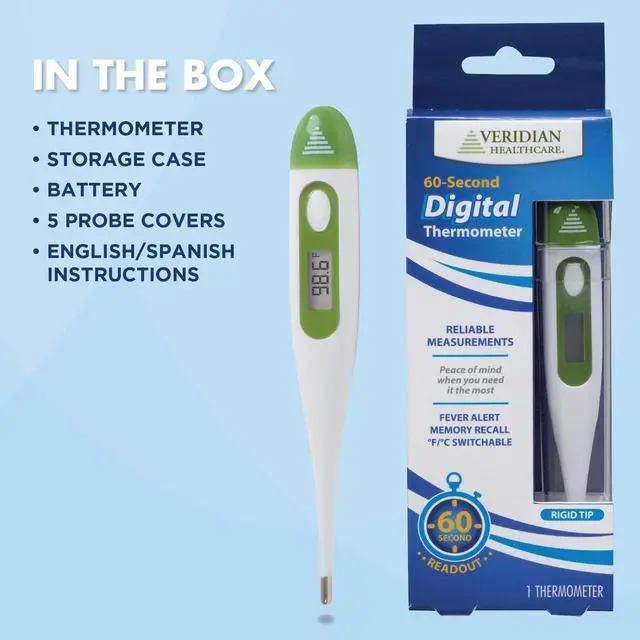 Alt view image 7 of 7 - 60-Second Readout | Fever Alert + Memory Recall| Clinical Rigid Tip | Hygienic Water-Resistant Easy Cleaning | Storage Case + Probe Covers Included