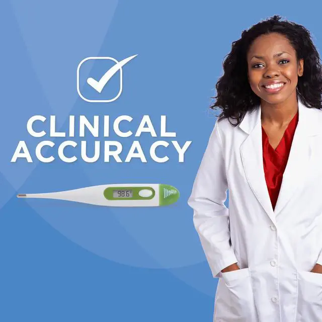Alt view image 6 of 7 - 60-Second Readout | Fever Alert + Memory Recall| Clinical Rigid Tip | Hygienic Water-Resistant Easy Cleaning | Storage Case + Probe Covers Included
