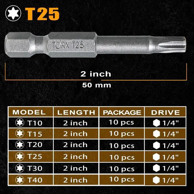Alt view image 5 of 7 - 10Pcs T25 Torx Bits Magnetic Set, 2 Inch S2 Steel Star Screwdriver Bits with 1/4" Hex Shank in Storage Box For Impact Driver Ready & Home Repair