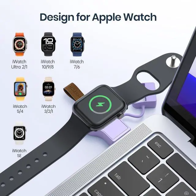 Alt view image 2 of 7 - Charger for Apple Watch Portable iWatch USB Wireless Charger, Travel Cordless Charger with Light Weight Magnetic Quick Charge for Apple Watch Ultra2/1 Series11 10 9 8 7 6 5 4 3 2 1 SE, Purple