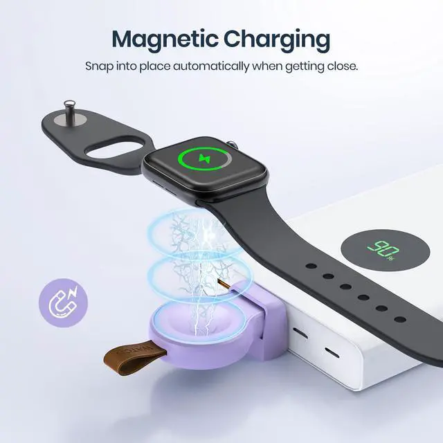 Alt view image 3 of 7 - Charger for Apple Watch Portable iWatch USB Wireless Charger, Travel Cordless Charger with Light Weight Magnetic Quick Charge for Apple Watch Ultra2/1 Series11 10 9 8 7 6 5 4 3 2 1 SE, Purple