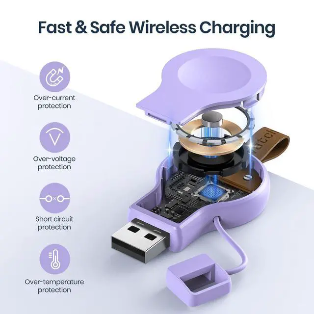 Alt view image 6 of 7 - Charger for Apple Watch Portable iWatch USB Wireless Charger, Travel Cordless Charger with Light Weight Magnetic Quick Charge for Apple Watch Ultra2/1 Series11 10 9 8 7 6 5 4 3 2 1 SE, Purple
