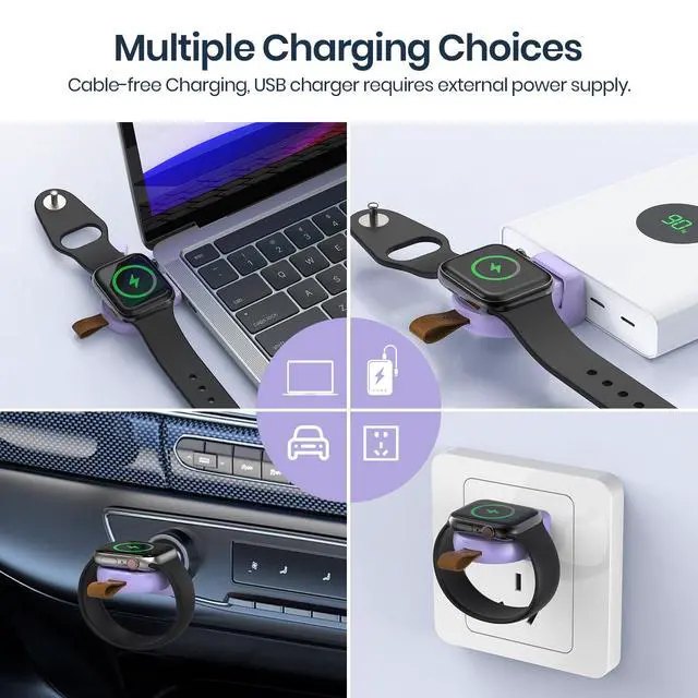 Alt view image 4 of 7 - Charger for Apple Watch Portable iWatch USB Wireless Charger, Travel Cordless Charger with Light Weight Magnetic Quick Charge for Apple Watch Ultra2/1 Series11 10 9 8 7 6 5 4 3 2 1 SE, Purple