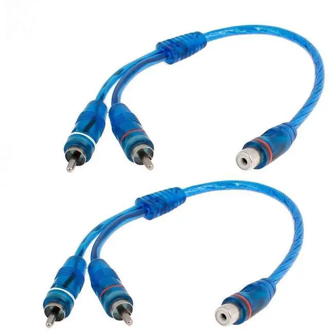 Main image of RCA Y Adapter Connector 1 Female to 2 Male, Car Audio RCA Splitter Adapter Cable, Blue (2 Pack)