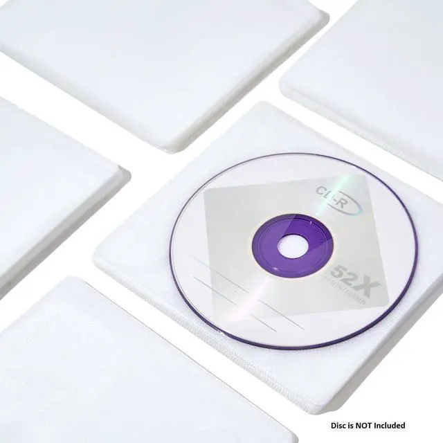 Alt view image 7 of 7 - White CD, DVD and Blu-Ray Disc Double-Sided Plastic Sleeves with Non-Woven Fabric for CD, DVD and BluRay Disc Storage, Refill Insert CD Wallets, 100 Pack (200 pcs Discs Capacity).