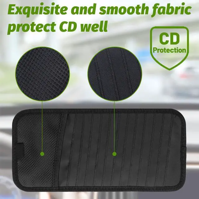 Alt view image 3 of 7 - CD Visor Holder for Car, Large Capacity CD & DVD Visor Case, Vehicle Visor Storage Organizer with 12 Disc Sleeves, 1 Mesh Pocket 1 Pen Holder and & Elastic Band (Black)