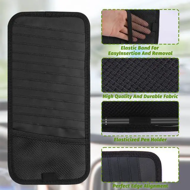 Alt view image 4 of 7 - CD Visor Holder for Car, Large Capacity CD & DVD Visor Case, Vehicle Visor Storage Organizer with 12 Disc Sleeves, 1 Mesh Pocket 1 Pen Holder and & Elastic Band (Black)