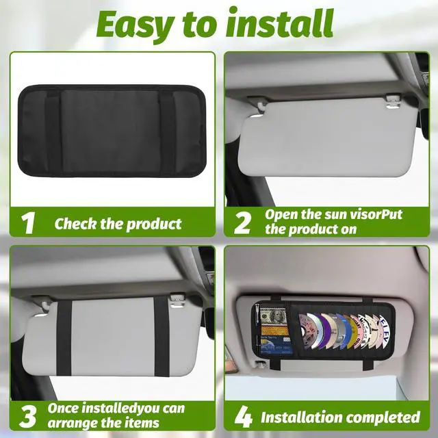 Alt view image 5 of 7 - CD Visor Holder for Car, Large Capacity CD & DVD Visor Case, Vehicle Visor Storage Organizer with 12 Disc Sleeves, 1 Mesh Pocket 1 Pen Holder and & Elastic Band (Black)