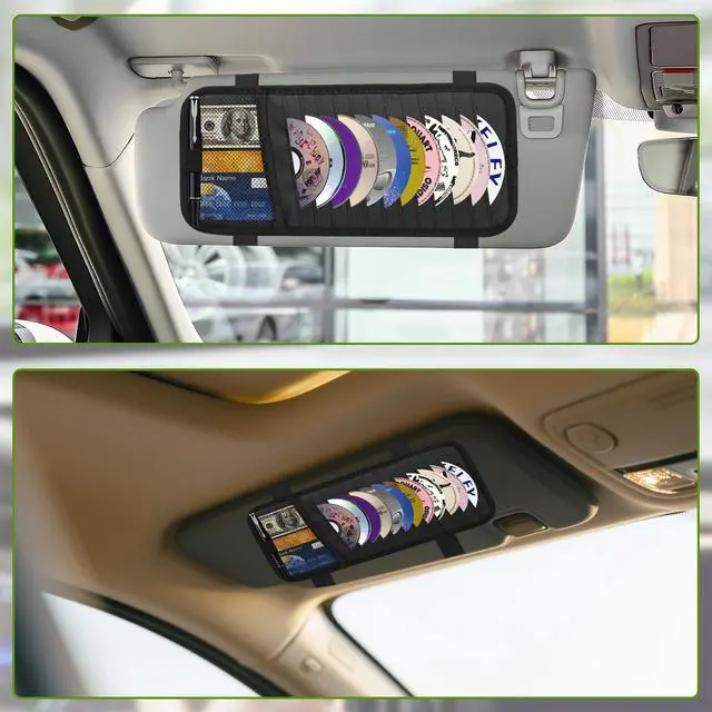 Alt view image 7 of 7 - CD Visor Holder for Car, Large Capacity CD & DVD Visor Case, Vehicle Visor Storage Organizer with 12 Disc Sleeves, 1 Mesh Pocket 1 Pen Holder and & Elastic Band (Black)