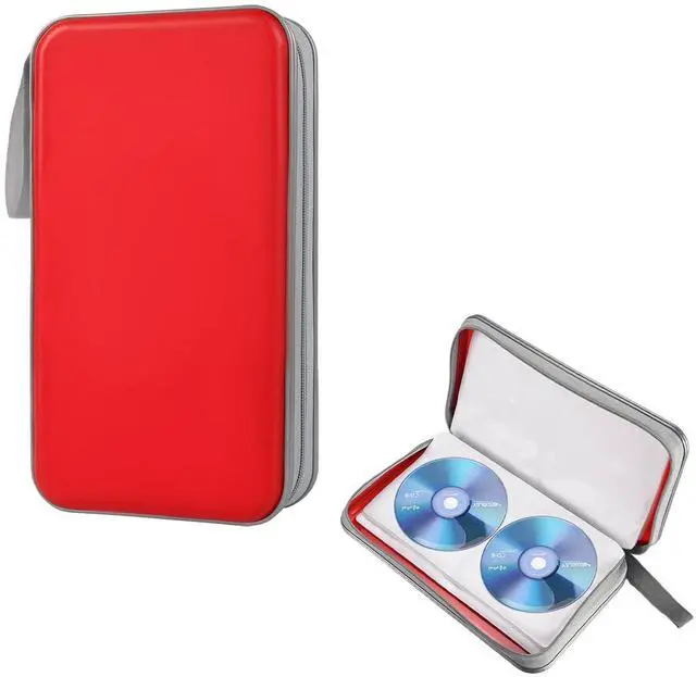 Main image of Car DVD Case, 96 Capacity CD Case Organizer Portable Hard Plastic DVD Storage Holder, CD Disc Storage Wallet Organizer for Vehicle Home Office Travel, Car Accessories (Red)