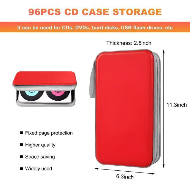 Alt view image 2 of 6 - Car DVD Case, 96 Capacity CD Case Organizer Portable Hard Plastic DVD Storage Holder, CD Disc Storage Wallet Organizer for Vehicle Home Office Travel, Car Accessories (Red)
