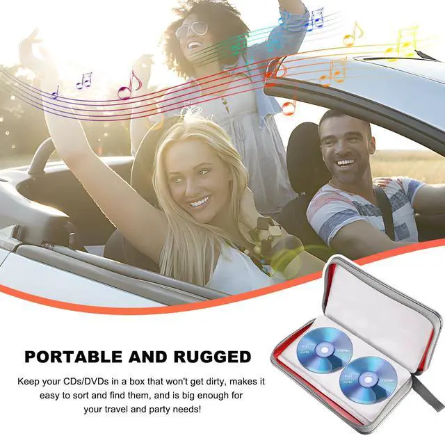 Alt view image 5 of 6 - Car DVD Case, 96 Capacity CD Case Organizer Portable Hard Plastic DVD Storage Holder, CD Disc Storage Wallet Organizer for Vehicle Home Office Travel, Car Accessories (Red)