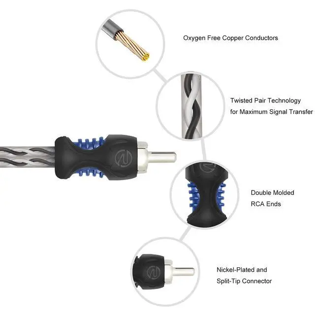 Alt view image 2 of 6 - A1M2F OFC 1 Male to 2 Female RCA Y Adapter Car Audio 1ft Splitter
