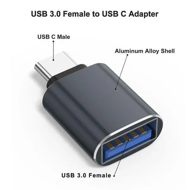 Alt view image 3 of 7 - 6 Pack USB C to USB Adapter, USB Type C Male to USB A 3.0 Female OTG Adapter for iPhone 17 16 15 Pro Max, MacBook Pro, Flash Thumb Drive, iPad, Samsung Galaxy, XPS and More Type C Device (Grey)