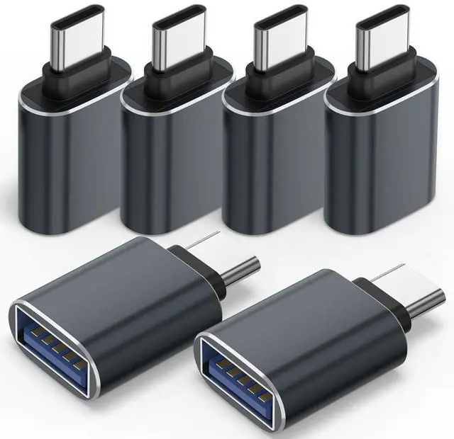 Main image of 6 Pack USB C to USB Adapter, USB Type C Male to USB A 3.0 Female OTG Adapter for iPhone 17 16 15 Pro Max, MacBook Pro, Flash Thumb Drive, iPad, Samsung Galaxy, XPS and More Type C Device (Grey)