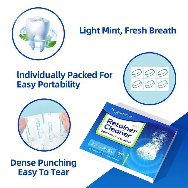 Alt view image 2 of 7 - Retainer Cleaner Tablets & Denture Cleaning Tablets for Dental Appliances and Night & Mouth Guard.(36 Counts