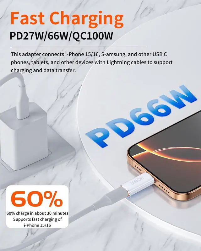 Alt view image 2 of 7 - Light-ning to USB C Adapter 2 Pack,27W PD Fast Charging 480Mbps Data Transfer,USB Type C to Light-ning Converter for Phone 15/16/17 Series,Pad Pro,Ga-laxy,Not for Headphones/OTG/Flash Drive/Pencil