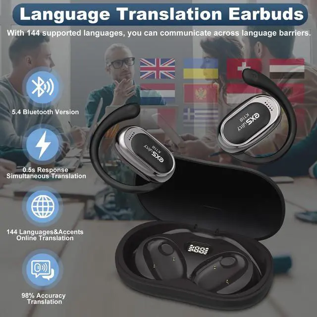Alt view image 2 of 6 - AI Translator Earbuds Real Time,Support 144 Languages Translation & 5 Translation Modes,3-in-1 HD Sound Translator Earphones with APP Compatible with iOS & Android (Black)