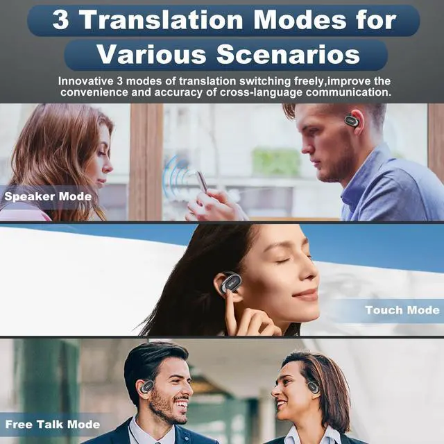 Alt view image 3 of 6 - AI Translator Earbuds Real Time,Support 144 Languages Translation & 5 Translation Modes,3-in-1 HD Sound Translator Earphones with APP Compatible with iOS & Android (Black)