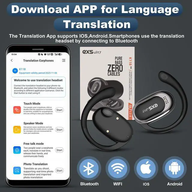 Alt view image 5 of 6 - AI Translator Earbuds Real Time,Support 144 Languages Translation & 5 Translation Modes,3-in-1 HD Sound Translator Earphones with APP Compatible with iOS & Android (Black)