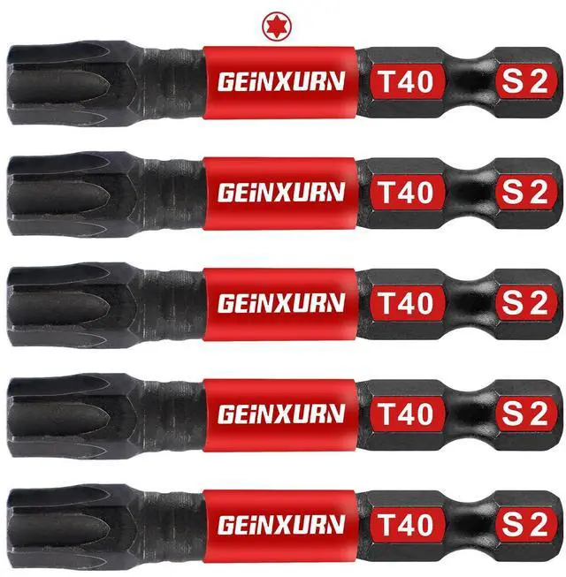 Main image of 5 Pieces T40 2 In. Impact Tough Magnetic Insert Bit Set, #40 Torx Head Power Bits, S2 Alloy Steel Star T40 Screwdriver Bits Set