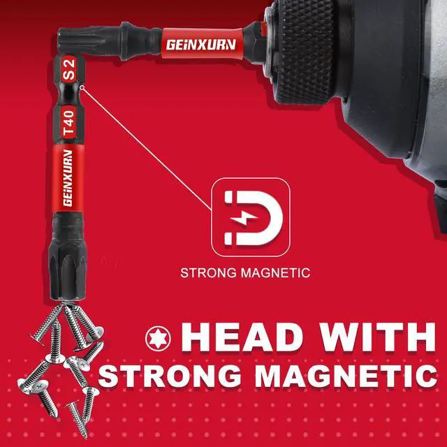 Alt view image 3 of 7 - 5 Pieces T40 2 In. Impact Tough Magnetic Insert Bit Set, #40 Torx Head Power Bits, S2 Alloy Steel Star T40 Screwdriver Bits Set