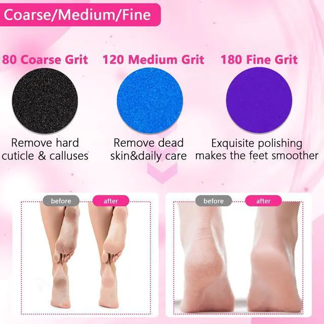 Alt view image 3 of 7 - 80/120/180 Grit Replacement Sanding Discs for Electric Foot File - Color-Coded Refill Sandpaper Pads for Callus Remover, Fits Most Round Foot Grinders (60PCS)