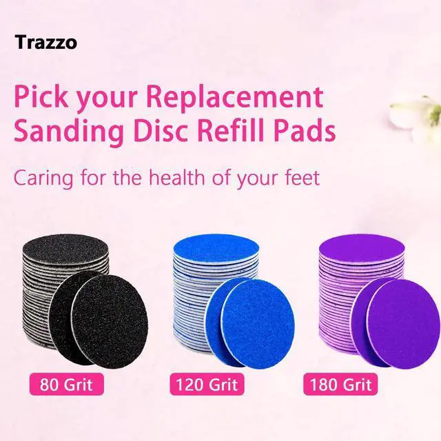 Alt view image 7 of 7 - 80/120/180 Grit Replacement Sanding Discs for Electric Foot File - Color-Coded Refill Sandpaper Pads for Callus Remover, Fits Most Round Foot Grinders (60PCS)