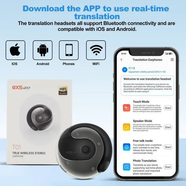 Alt view image 5 of 7 - AI Language, 144 Online Languages Translation in Real Time & 5 Translation Modes for iOS & Android,Instant Translate Earbuds Ideal for Travel Business Learning(Black)